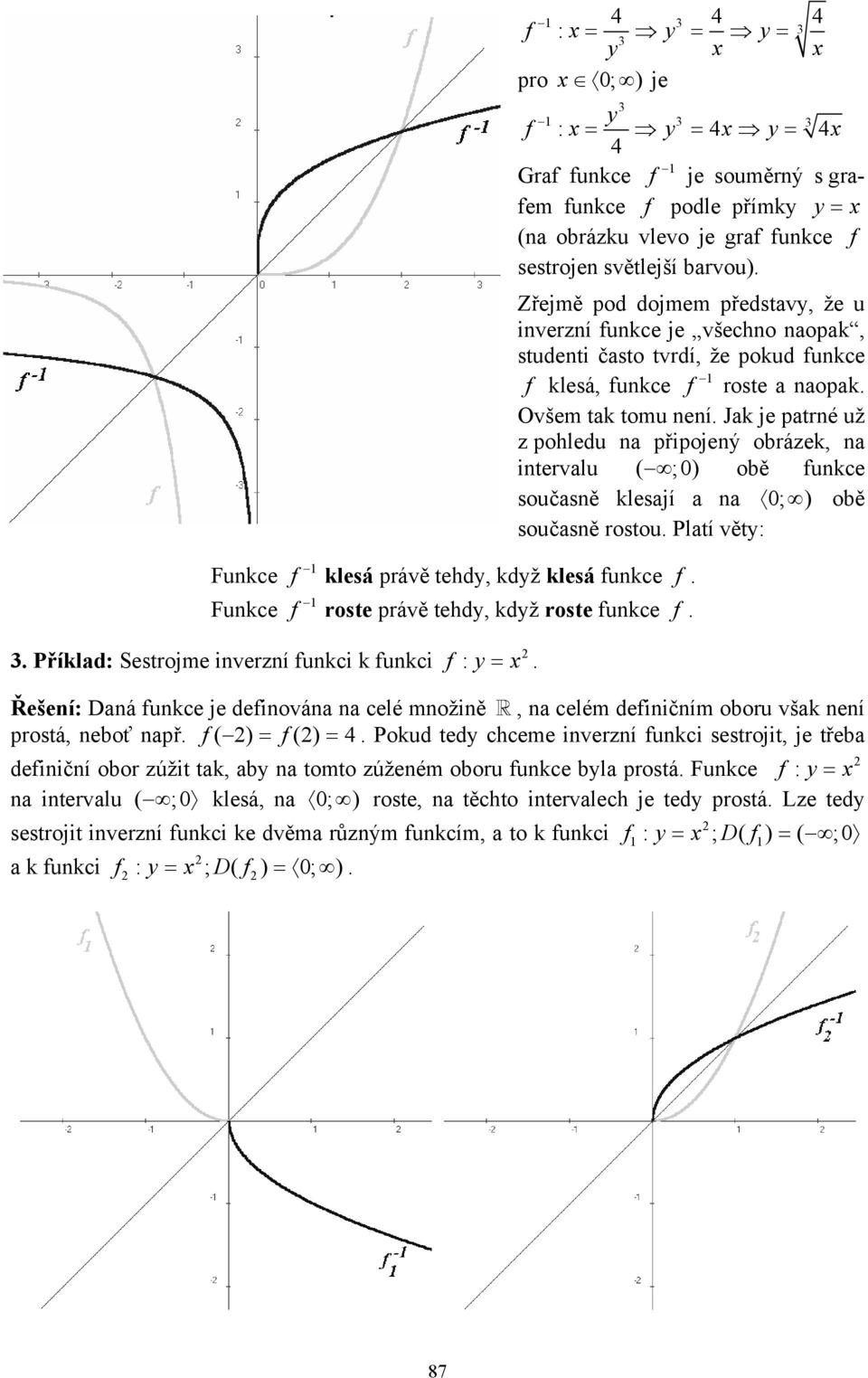 Jak je patré už z pohledu a připojeý obrázek, a itervalu ( ;) obě fukce současě klesají a a ; ) obě současě rostou. Platí věty: Fukce Fukce f klesá právě tehdy, když klesá fukce f.