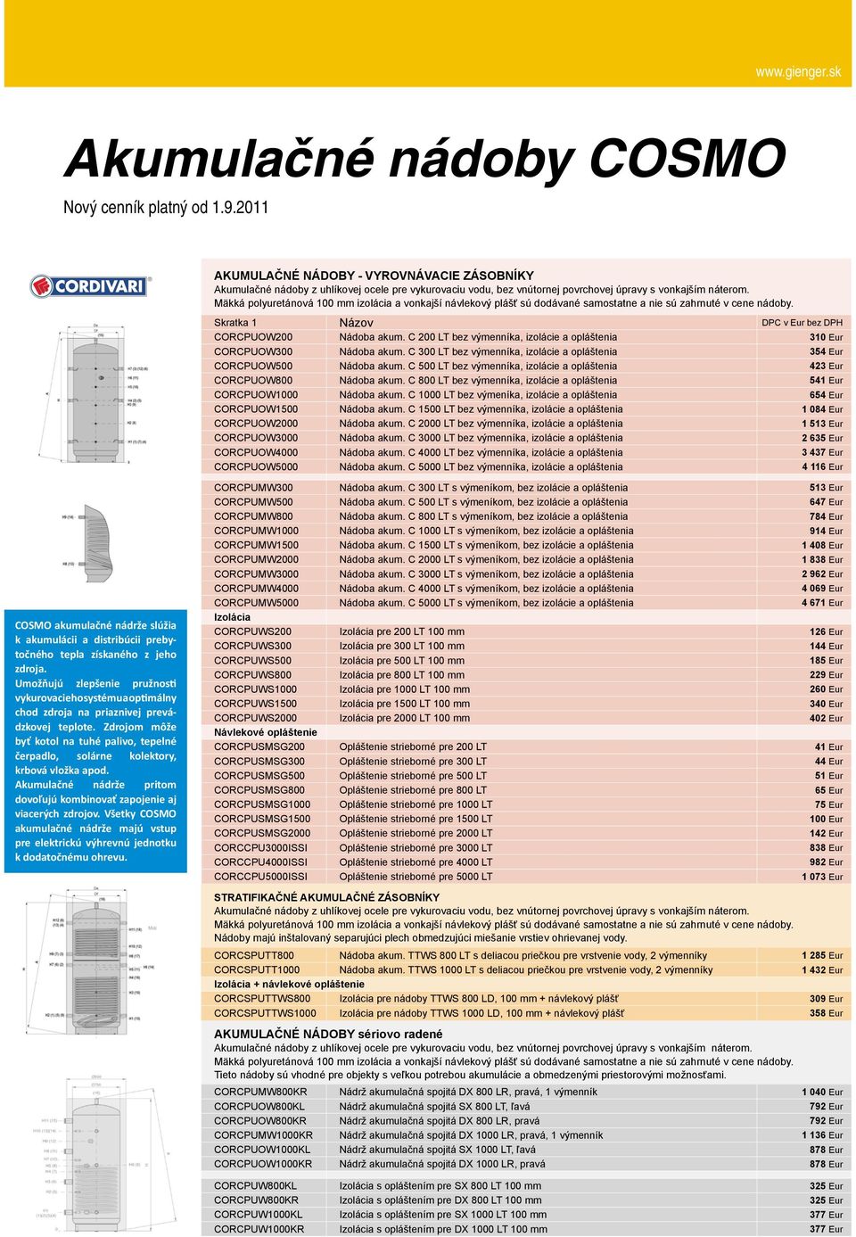 Mäkká polyuretánová 100 mm izolácia a vonkajší návlekový plášť sú dodávané samostatne a nie sú zahrnuté v cene nádoby. Skratka 1 Názov DPC v Eur bez DPH CORCPUOW200 Nádoba akum.
