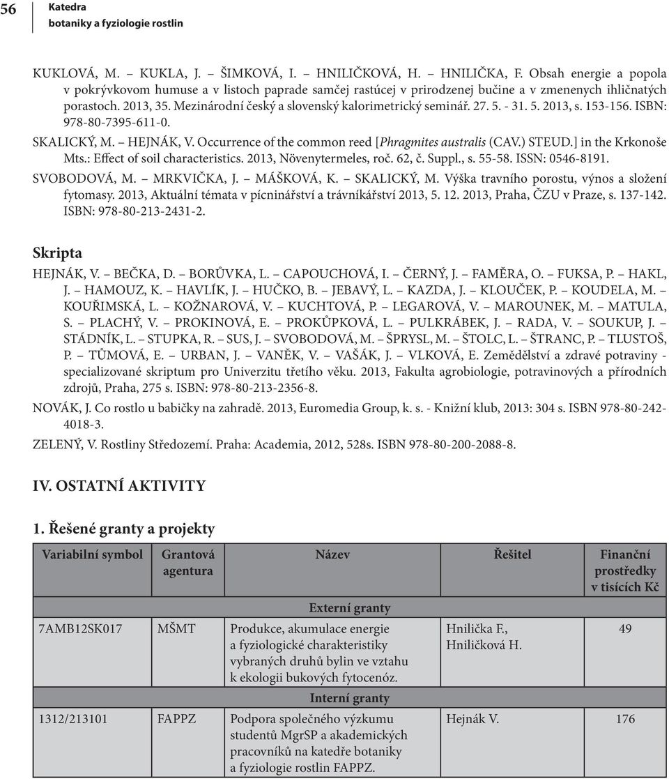 Mezinárodní český a slovenský kalorimetrický seminář. 27. 5. - 31. 5. 2013, s. 153-156. ISBN: 978-80-7395-611-0. SKALICKÝ, M. HEJNÁK, V. Occurrence of the common reed [Phragmites australis (CAV.