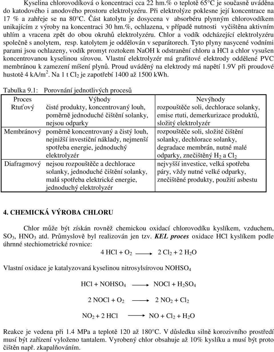 %, ochlazena, v případě nutnosti vyčištěna aktivním uhlím a vracena zpět do obou okruhů elektrolyzéru. Chlor a vodík odcházející elektrolyzéru společně s anolytem, resp.