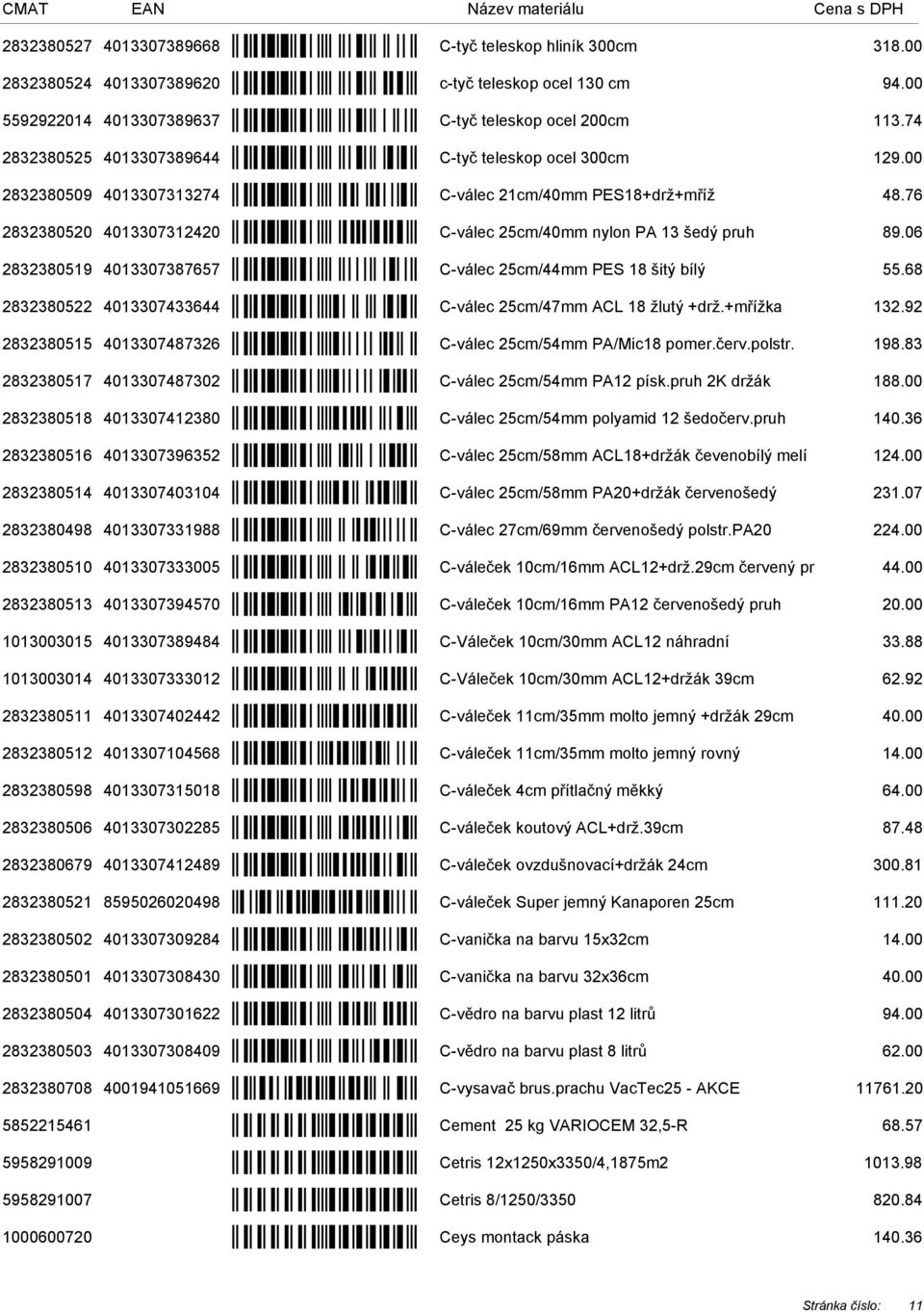 06 2832380519 4013307387657 C-válec 25cm/44mm PES 18 šitý bílý 55.68 2832380522 4013307433644 C-válec 25cm/47mm ACL 18 žlutý +drž.+mřížka 132.