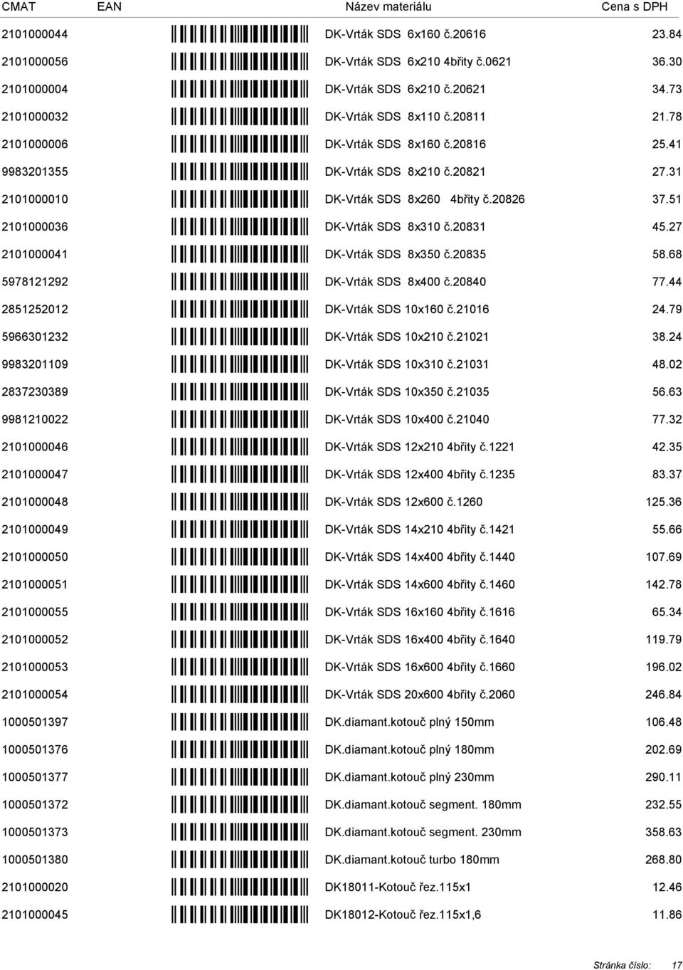 27 2101000041 DK-Vrták SDS 8x350 č.20835 58.68 5978121292 DK-Vrták SDS 8x400 č.20840 77.44 2851252012 DK-Vrták SDS 10x160 č.21016 24.79 5966301232 DK-Vrták SDS 10x210 č.21021 38.