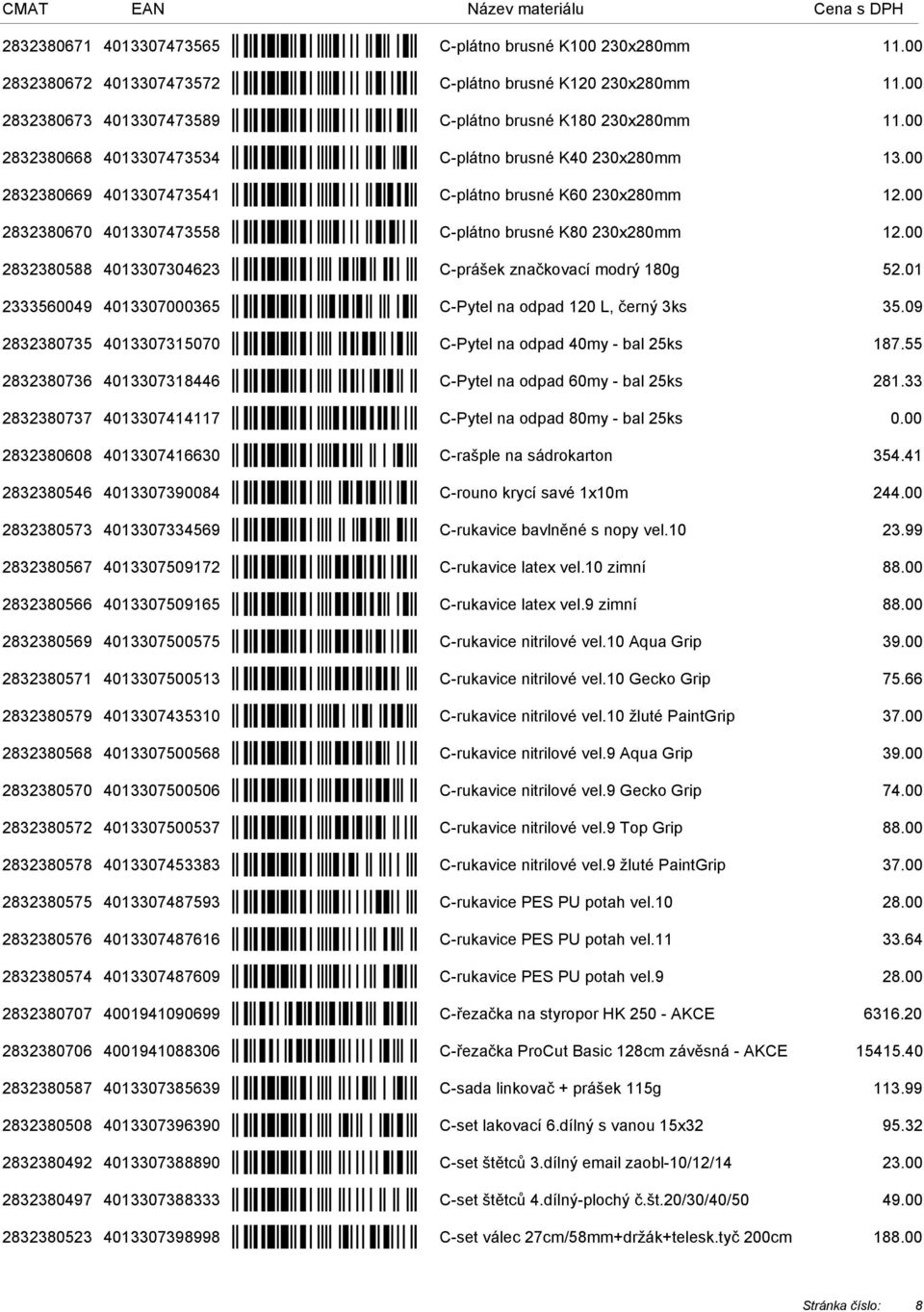 00 2832380588 4013307304623 C-prášek značkovací modrý 180g 52.01 2333560049 4013307000365 C-Pytel na odpad 120 L, černý 3ks 35.09 2832380735 4013307315070 C-Pytel na odpad 40my - bal 25ks 187.