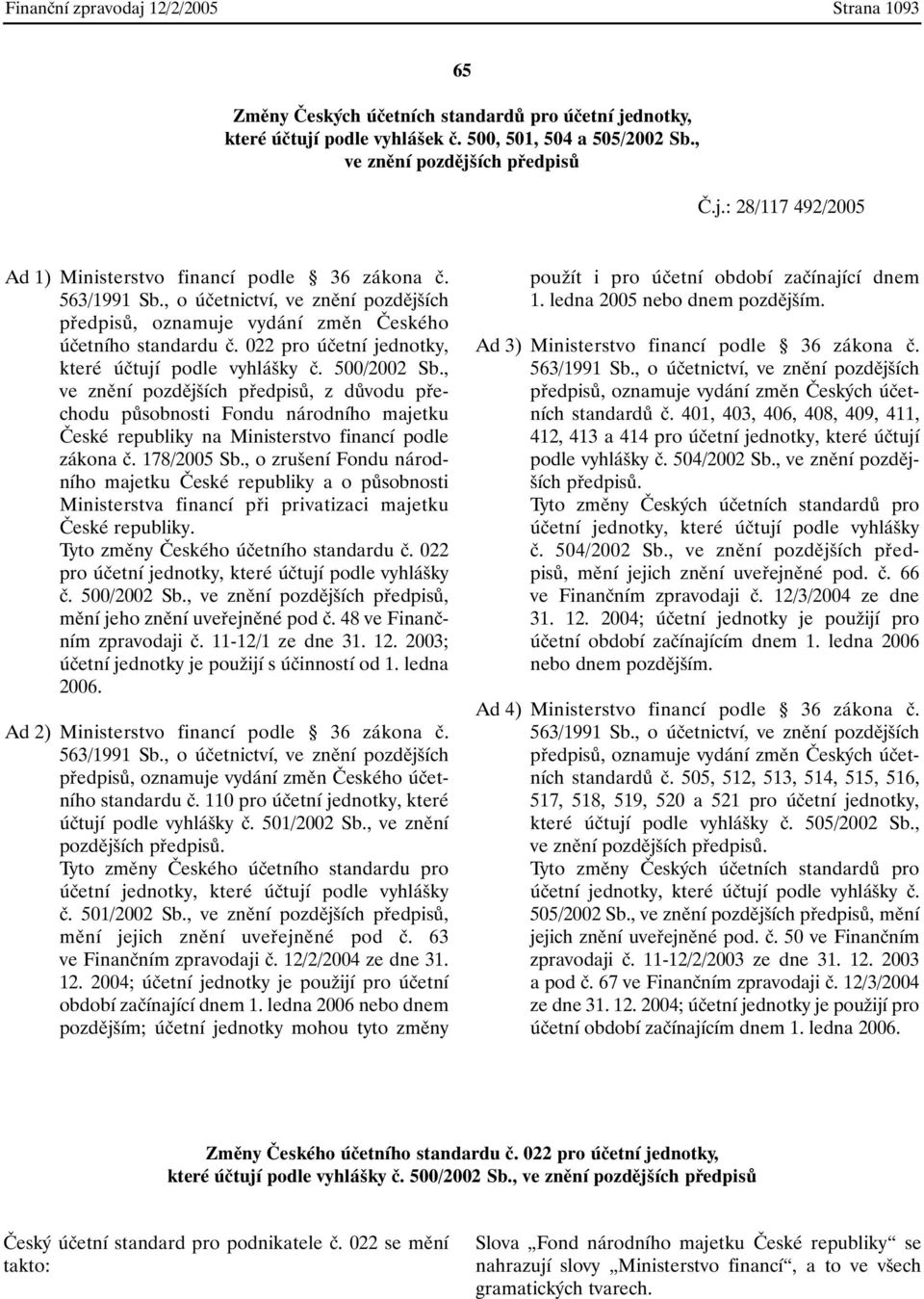 , ve znění pozdějších předpisů, z důvodu přechodu působnosti Fondu národního majetku České republiky na Ministerstvo financí podle zákona č. 178/2005 Sb.