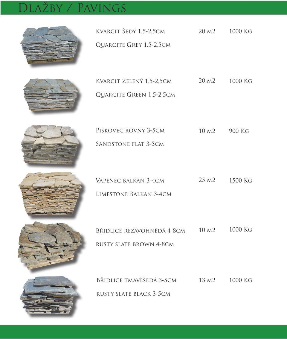 flat 3-5cm Vápenec balkán 3-4cm 25 m2 1500 Kg Limestone Balkan 3-4cm Břidlice