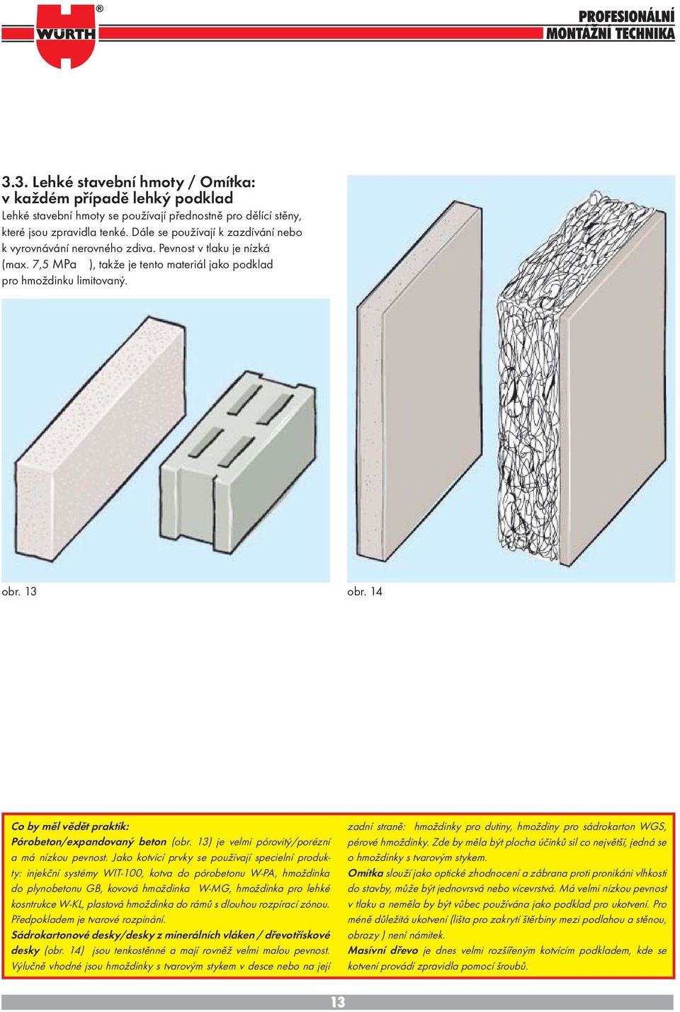 14 Co by měl vědět praktik: Pórobeton/expandovaný beton (obr. 13) je velmi pórovitý/porézní a má nízkou pevnost.