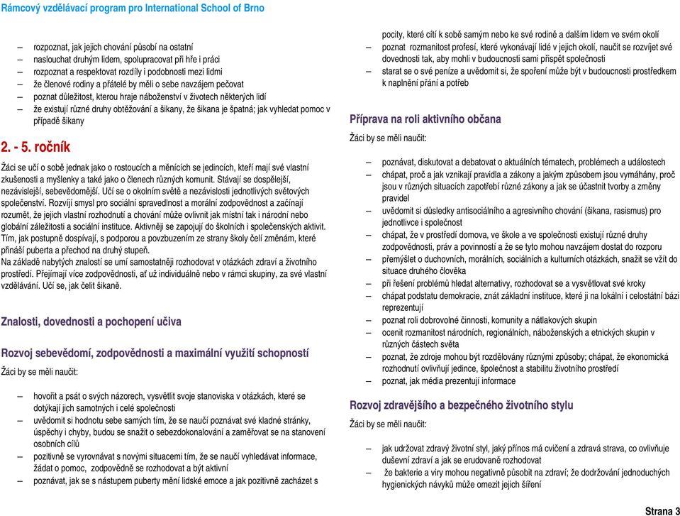 ročník Žáci se učí o sobě jednak jako o rostoucích a měnících se jedincích, kteří mají své vlastní zkušenosti a myšlenky a také jako o členech různých komunit.