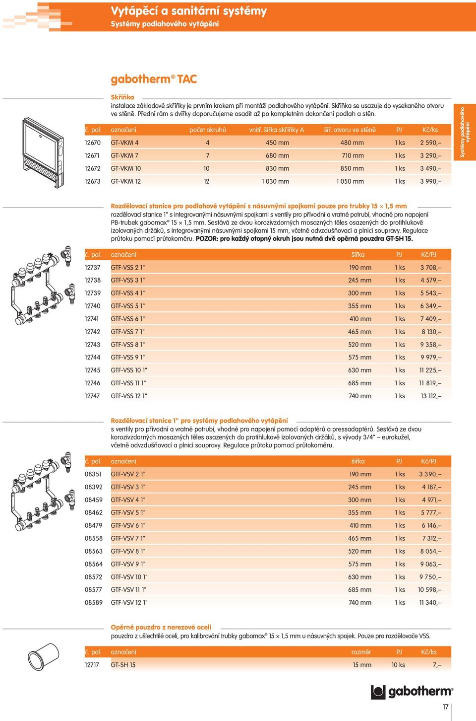otvoru ve stěně PJ Kč/ks 12670 GT-VKM 4 4 450 mm 480 mm 1 ks 2 590, 12671 GT-VKM 7 7 680 mm 710 mm 1 ks 3 290, 12672 GT-VKM 10 10 830 mm 850 mm 1 ks 3 490, 12673 GT-VKM 12 12 1 030 mm 1 050 mm 1 ks 3