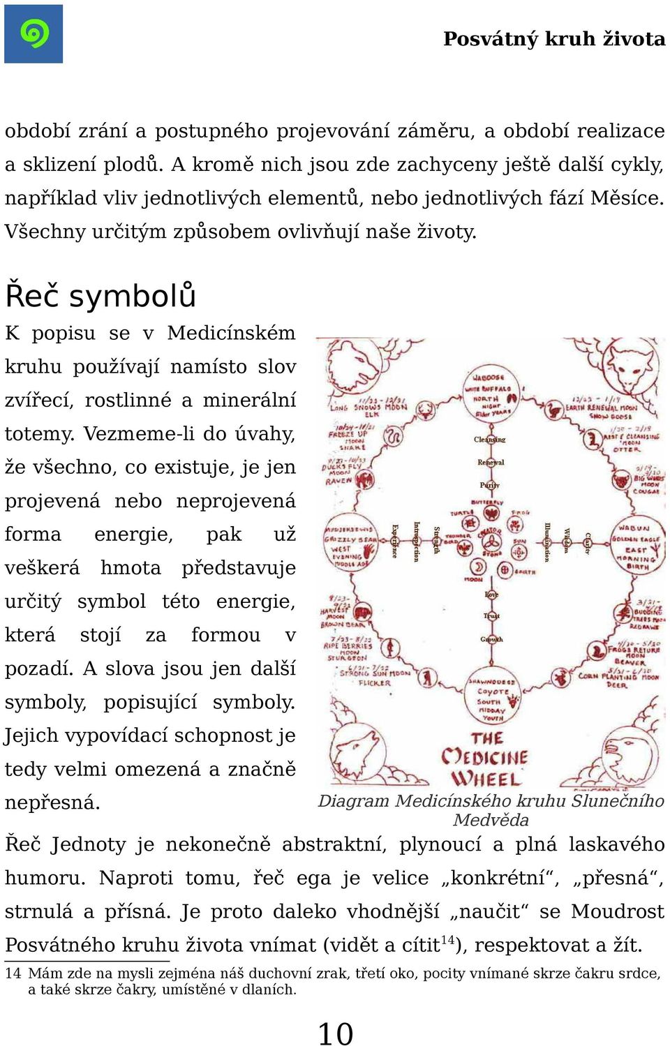 Řeč symbolů K popisu se v Medicínském kruhu používají namísto slov zvířecí, rostlinné a minerální totemy.