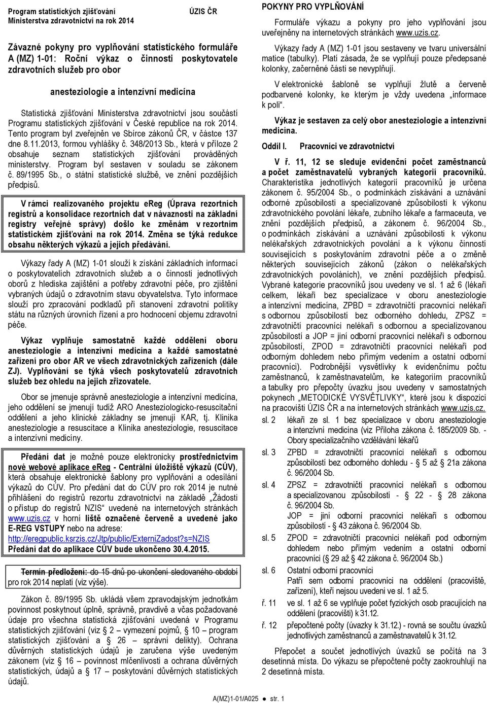 Tento program byl zveřejněn ve Sbírce zákonů ČR, v částce 137 dne 8.11.2013, formou vyhlášky č. 348/2013 Sb., která v příloze 2 obsahuje seznam statistických zjišťování prováděných ministerstvy.