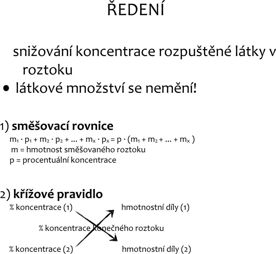 .. + m x ) m = hmotnost směšovaného roztoku p = procentuální koncentrace 2) křížové