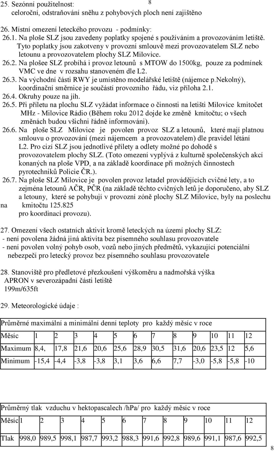 Tyto poplatky jsou zakotveny v provozní smlouvě mezi provozovatelem SLZ nebo letounu a provozovatelem plochy SLZ Milovice. 26