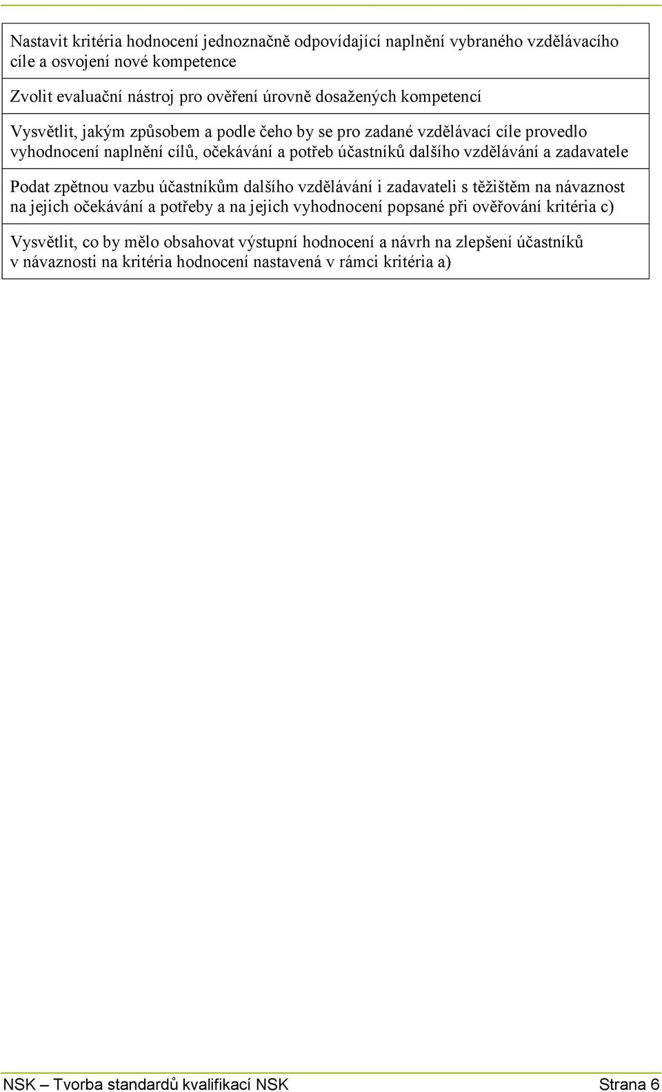 d) Podat zpětnou vazbu účastníkům dalšího vzdělávání i zadavateli s těžištěm na návaznost na jejich očekávání a potřeby a na jejich vyhodnocení popsané při ověřování kritéria c) e)