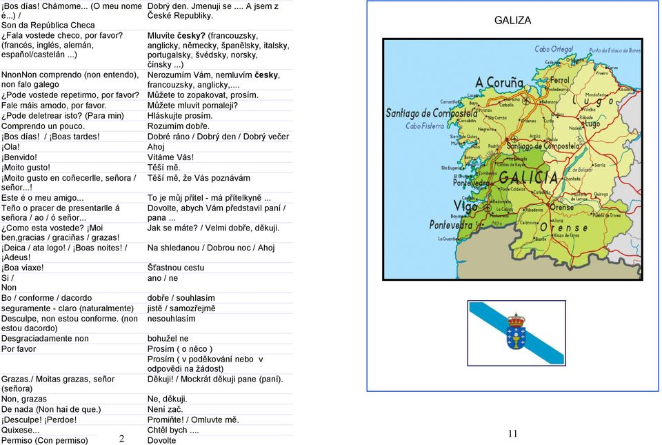 ..) NnonNon comprendo (non entendo), non falo galego Nerozumím Vám, nemluvím česky, francouzsky, anglicky,... Pode vostede repetirmo, por favor? Můžete to zopakovat, prosím.