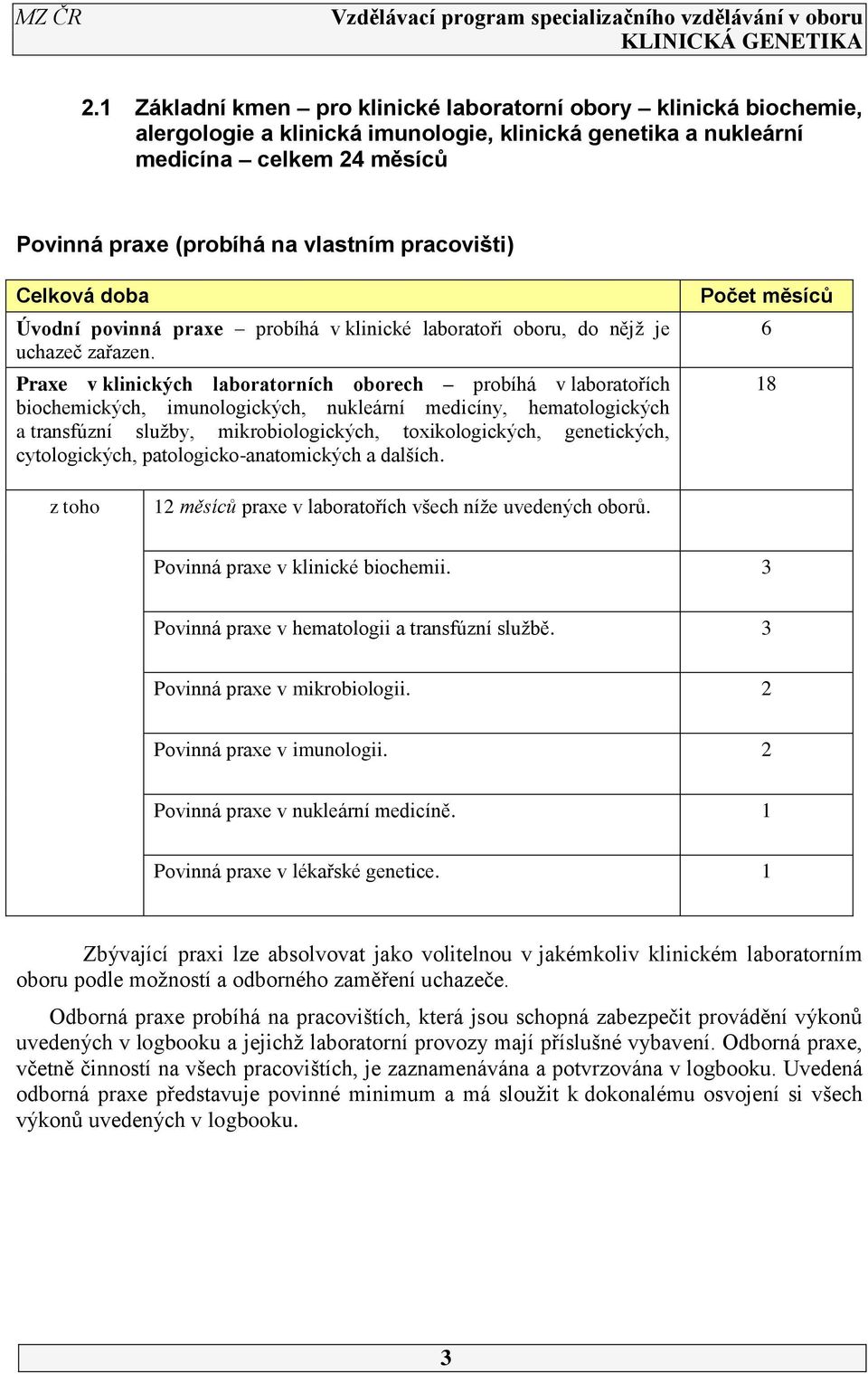 Praxe v klinických laboratorních oborech probíhá v laboratořích biochemických, imunologických, nukleární medicíny, hematologických a transfúzní služby, mikrobiologických, toxikologických,