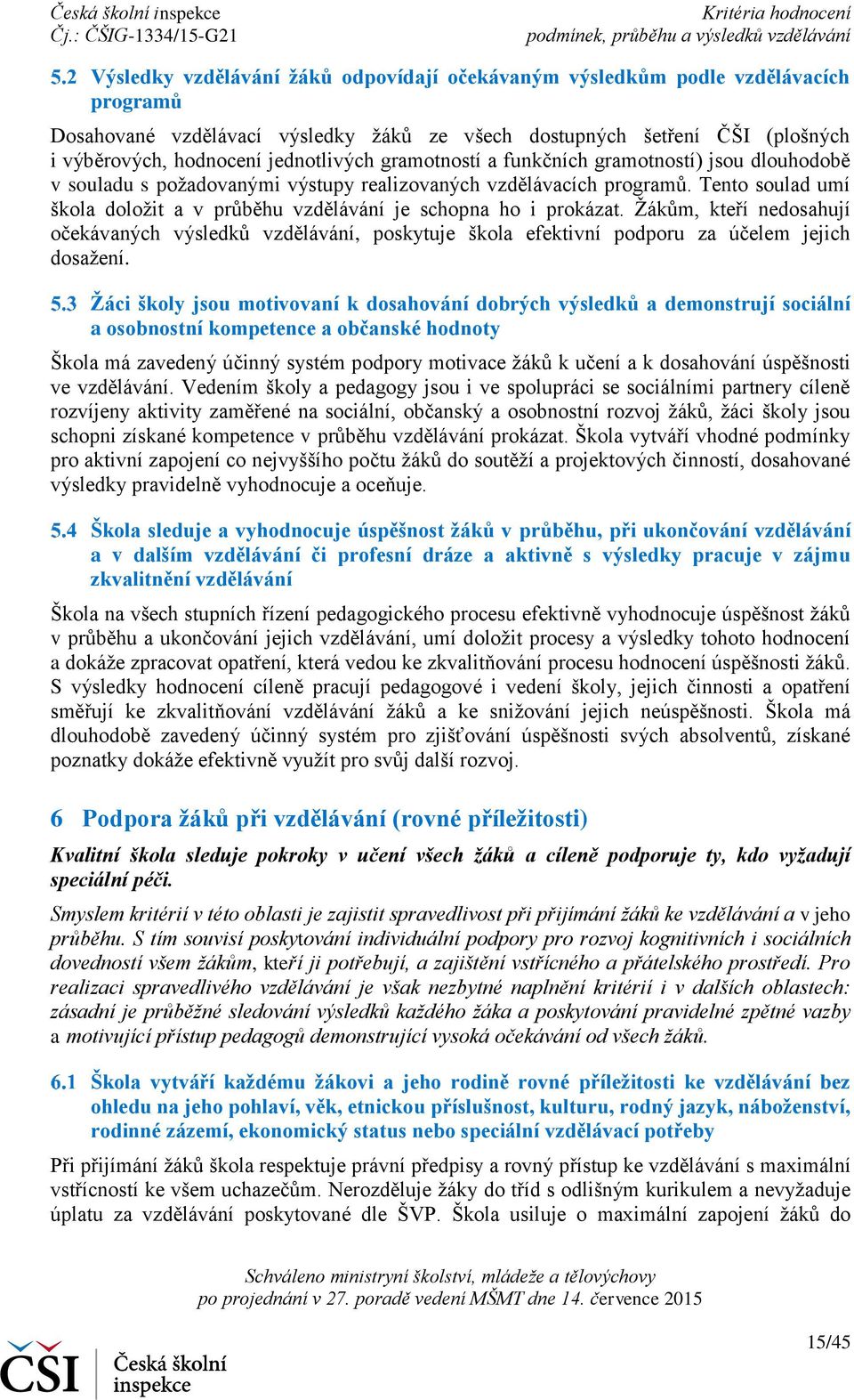 Tento soulad umí škola doložit a v průběhu vzdělávání je schopna ho i prokázat. Žákům, kteří nedosahují očekávaných výsledků vzdělávání, poskytuje škola efektivní podporu za účelem jejich dosažení.