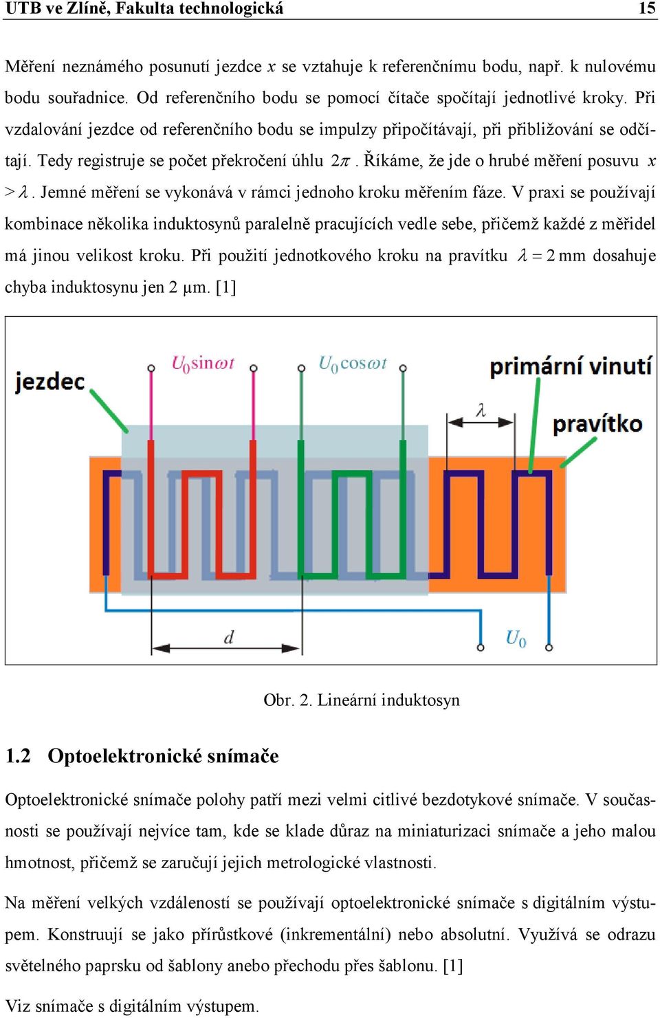 Tedy registruje se počet překročení úhlu 2 π. Říkáme, že jde o hrubé měření posuvu x >λ. Jemné měření se vykonává v rámci jednoho kroku měřením fáze.