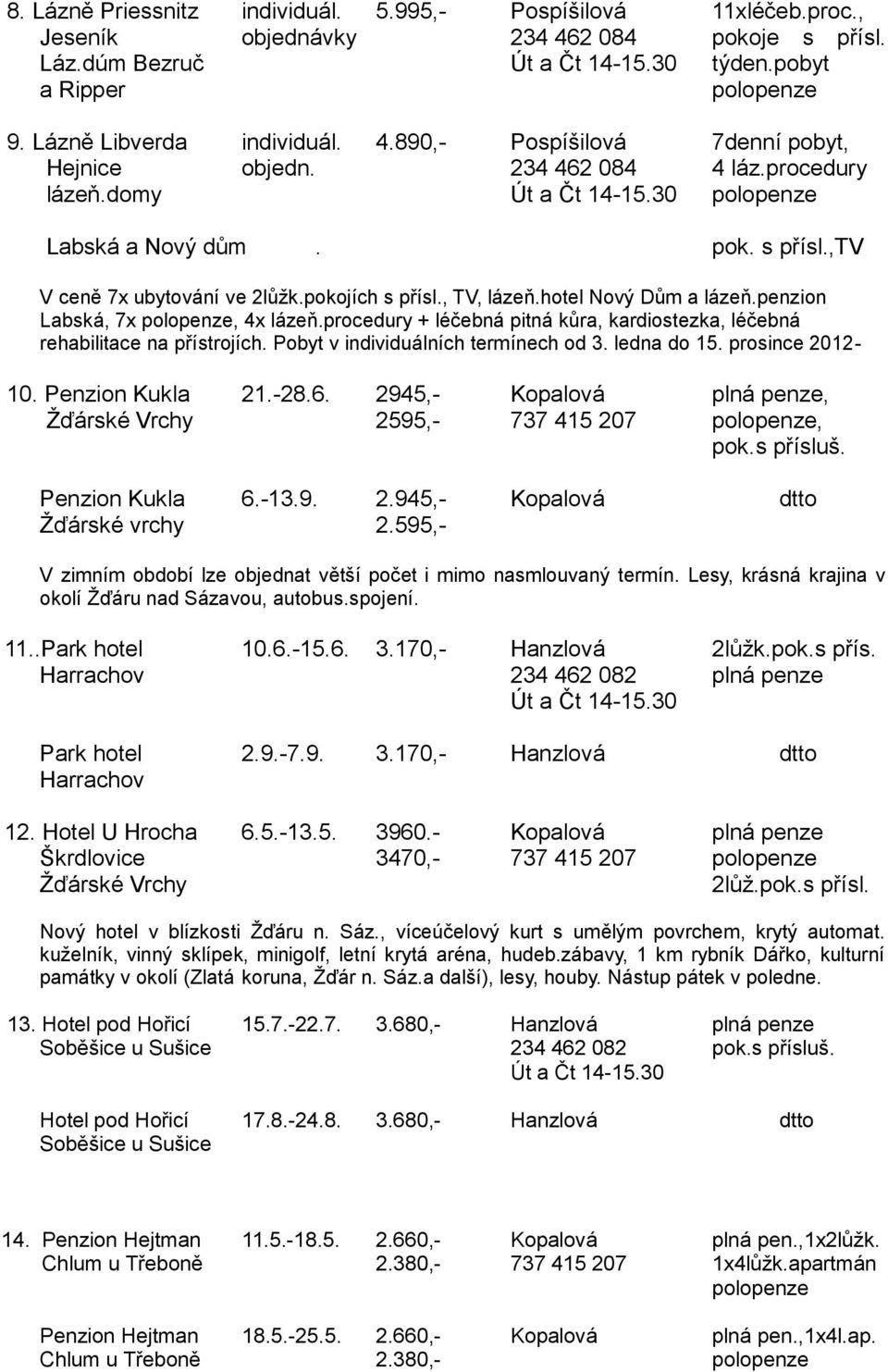 ,tv V ceně 7x ubytování ve 2lůžk.pokojích s přísl., TV, lázeň.hotel Nový Dům a lázeň.penzion Labská, 7x polopenze, 4x lázeň.