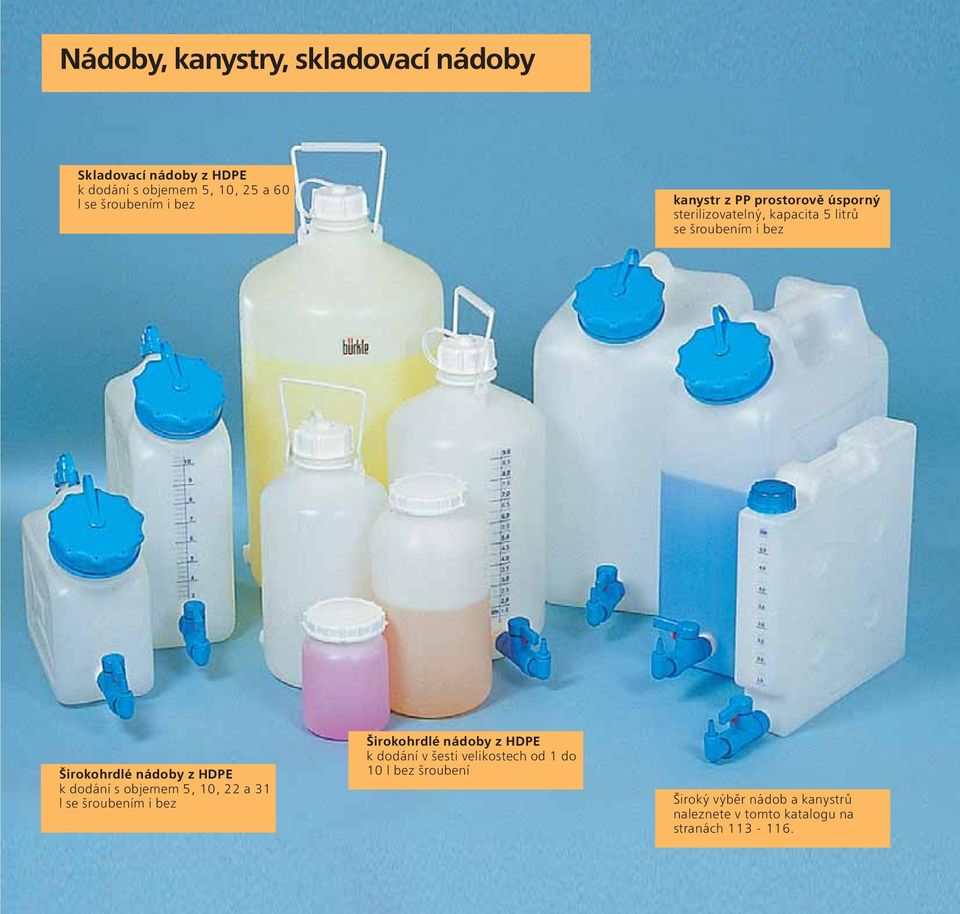 Širokohrdlé nádoby z HDPE k dodání s objemem 5, 0, a 3 l se šroubením i bez Širokohrdlé nádoby z HDPE k