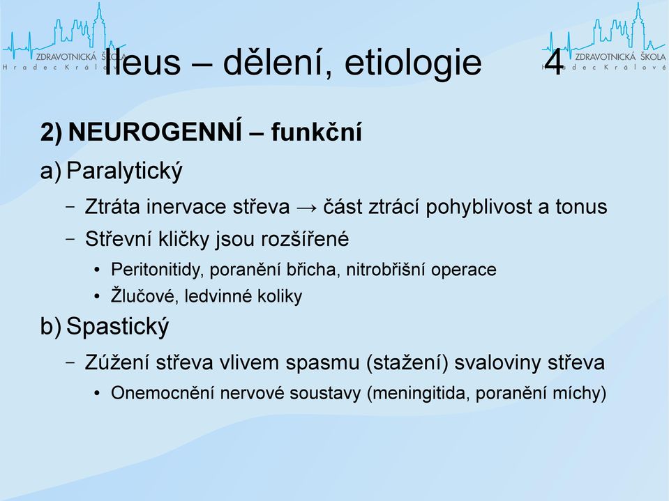 Peritonitidy, poranění břicha, nitrobřišní operace Žlučové, ledvinné koliky Zúžení