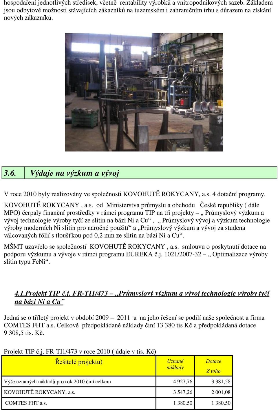 Výdaje na výzkum a vývoj V roce 2010 byly realizovány ve sp