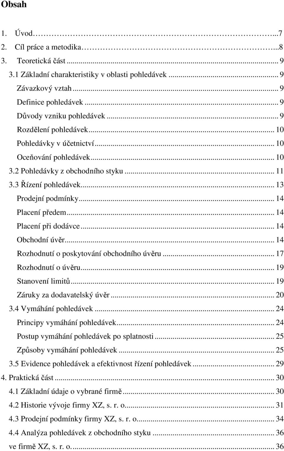 .. 14 Placení při dodávce... 14 Obchodní úvěr... 14 Rozhodnutí o poskytování obchodního úvěru... 17 Rozhodnutí o úvěru... 19 Stanovení limitů... 19 Záruky za dodavatelský úvěr... 20 3.