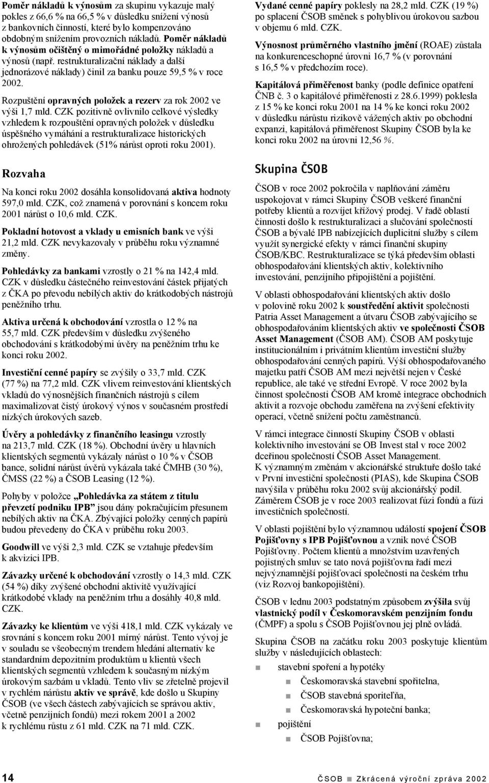 Rozpuštění opravných položek a rezerv za rok 2002 ve výši 1,7 mld.