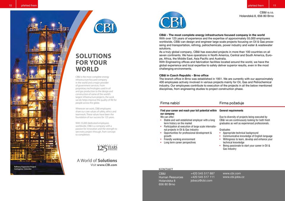 for people across the globe. CB&I - The most complete energy infrastructure focused company in the world With over 125 years of experience and the expertise of approximately 55.