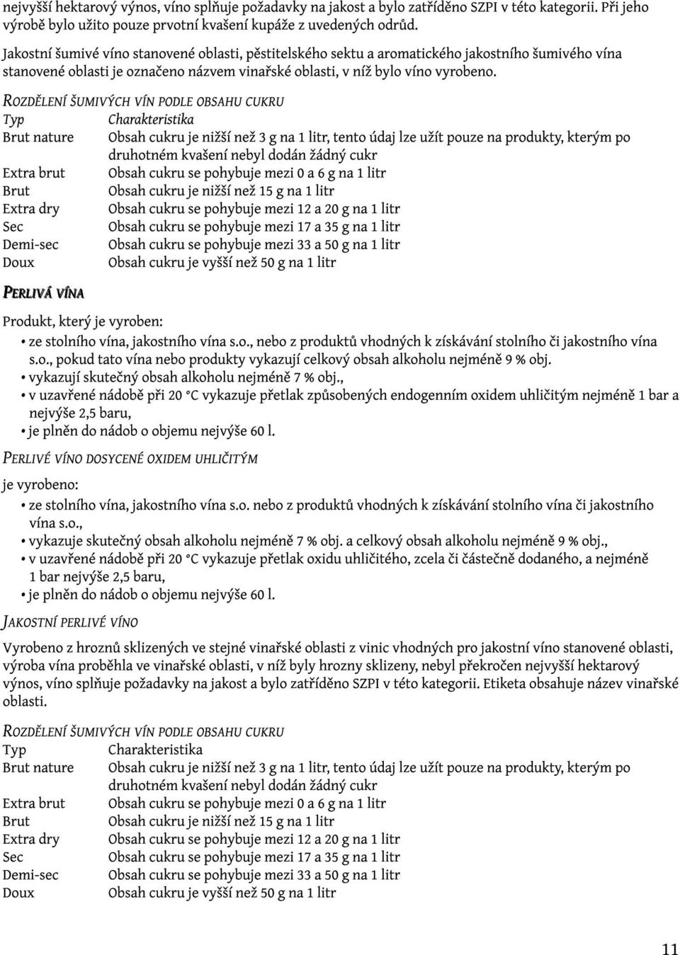 ROZDĚLENÍ ŠUMIVÝCH VÍN PODLE OBSAHU CUKRU Typ Charakteristika Brut nature Obsah cukru je nižší než 3 g na 1 litr, tento údaj lze užít pouze na produkty, kterým po druhotném kvašení nebyl dodán žádný