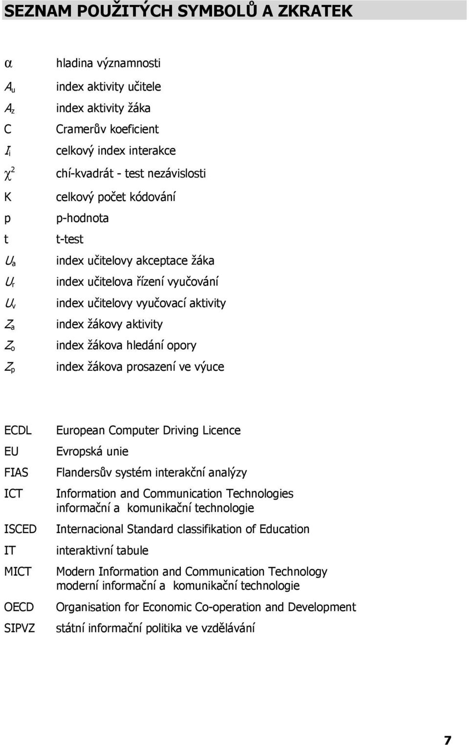 žákova hledání opory index žákova prosazení ve výuce ECDL EU FIAS ICT ISCED IT MICT OECD SIPVZ European Computer Driving Licence Evropská unie Flandersův systém interakční analýzy Information and