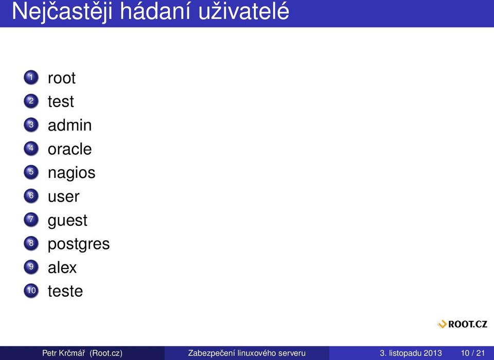 postgres 9 alex 10 teste Petr Krčmář (Root.