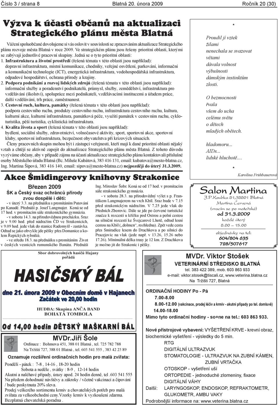 plánu rozvoje města Blatná v roce 2009. Ve strategickém plánu jsou řešeny prioritní oblasti, kterými se zabývají jednotlivé pracovní skupiny. Jedná se o tyto prioritní oblasti: 1.