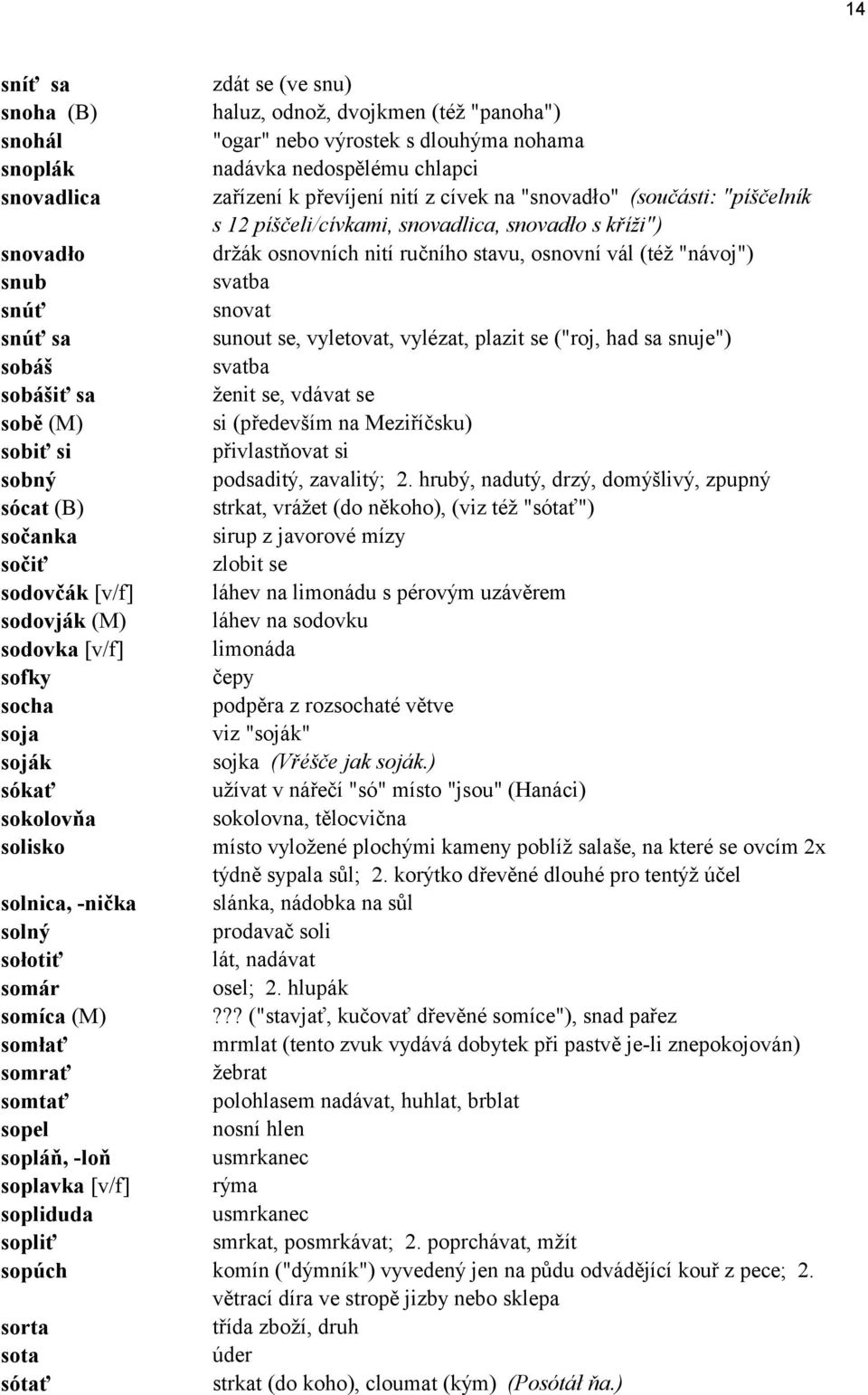 sunout se, vyletovat, vylèzat, plazit se ("roj, had sa snuje") sob ö svatba sob öiť sa ûenit se, vd vat se sobě (M) si (předevöìm na MeziřÌčsku) sobiť si přivlastňovat si sobn podsadit, zavalit ; 2.