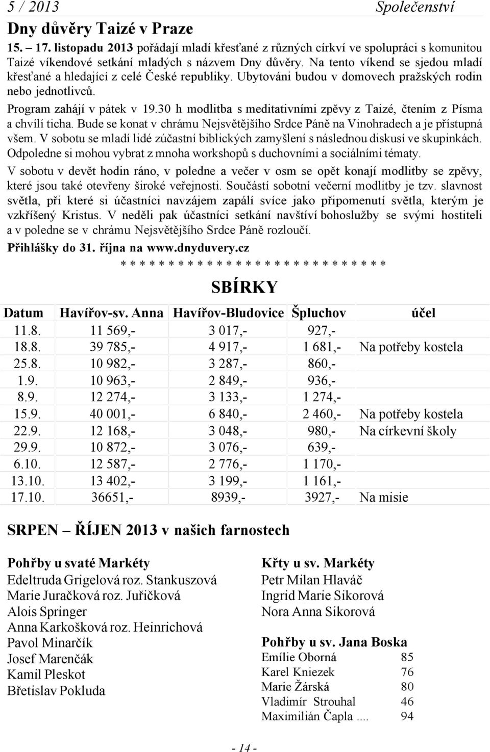 30 h modlitba s meditativními zpěvy z Taizé, čtením z Písma a chvílí ticha. Bude se konat v chrámu Nejsvětějšího Srdce Páně na Vinohradech a je přístupná všem.