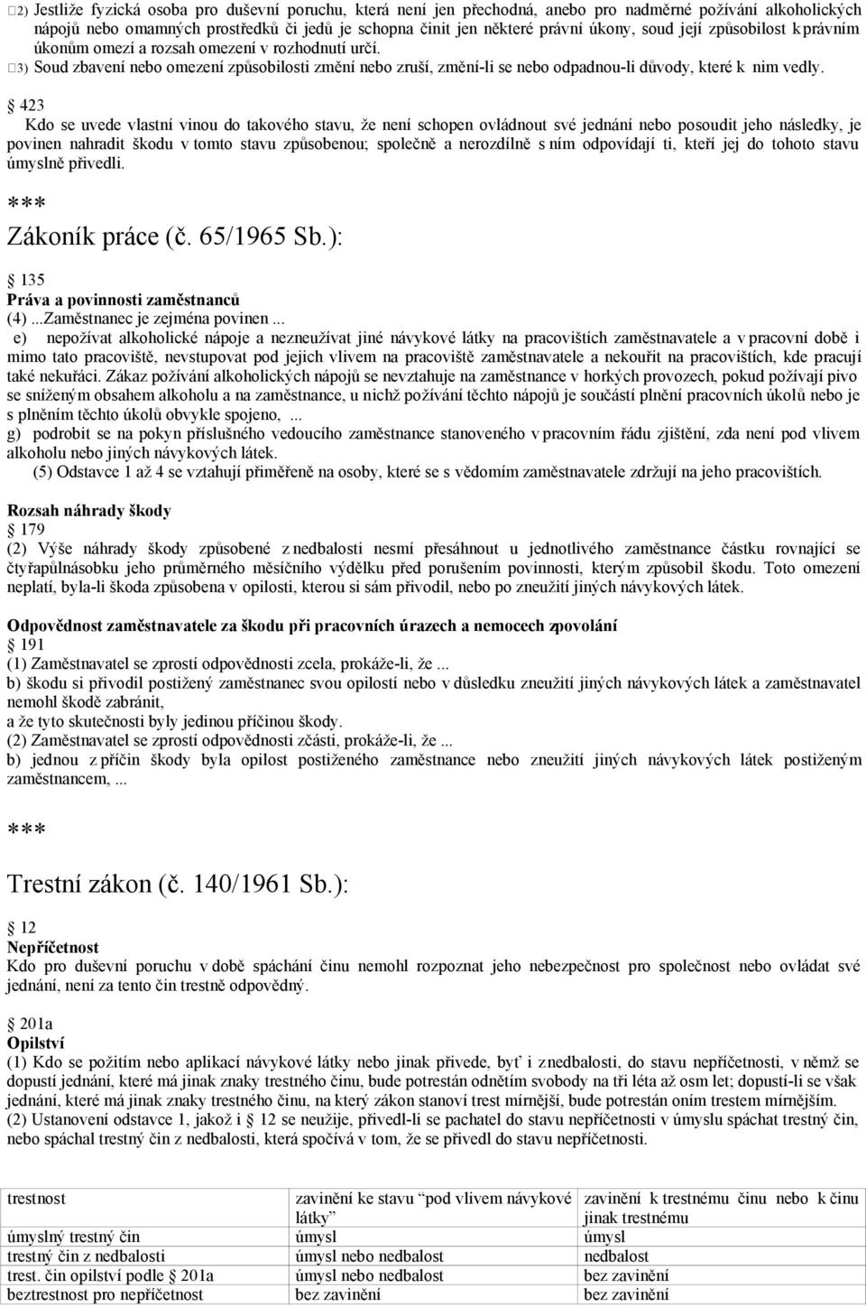 423 Kdo se uvede vlastní vinou do takového stavu, že není schopen ovládnout své jednání nebo posoudit jeho následky, je povinen nahradit škodu v tomto stavu způsobenou; společně a nerozdílně s ním