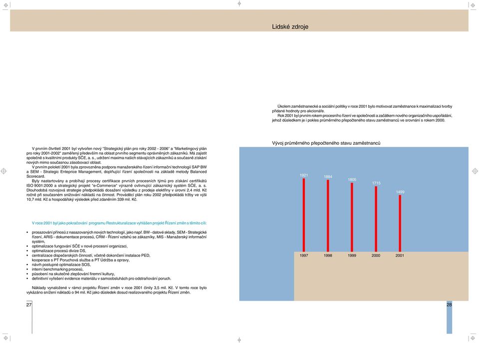 V prvním ètvrtletí 2001 byl vytvoøen nový "Strategický plán pro roky 2002-2006" a "Marketingový plán pro roky 2001-2002" zamìøený pøedevším na oblast prvního segmentu oprávnìných zákazníkù.