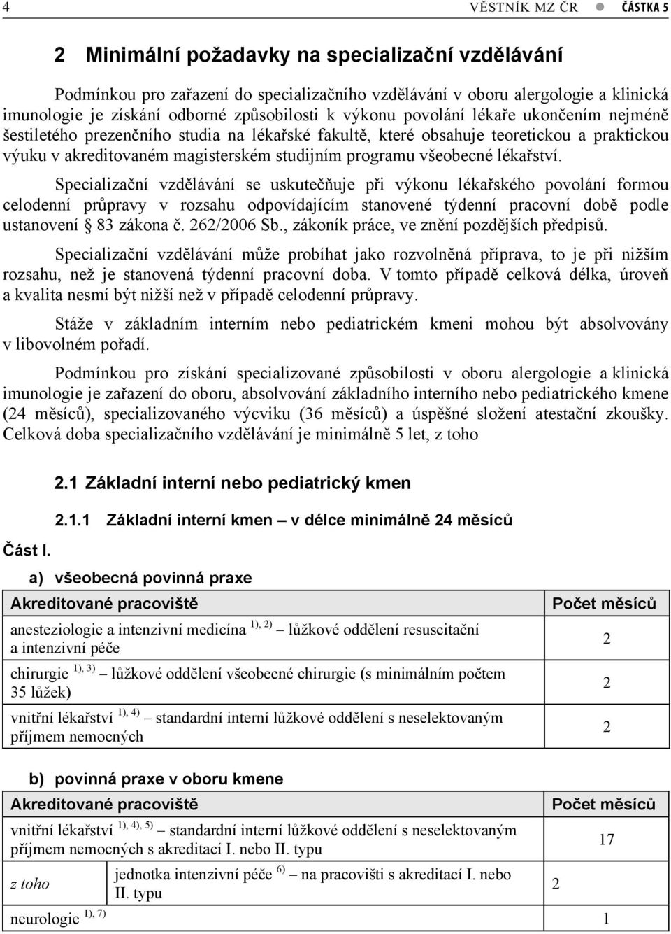 Specializaní vzdlávání se uskuteuje pi výkonu lékaského povolání formou celodenní prpravy v rozsahu odpovídajícím stanovené týdenní pracovní dob podle ustanovení 83 zákona. 262/2006 Sb.