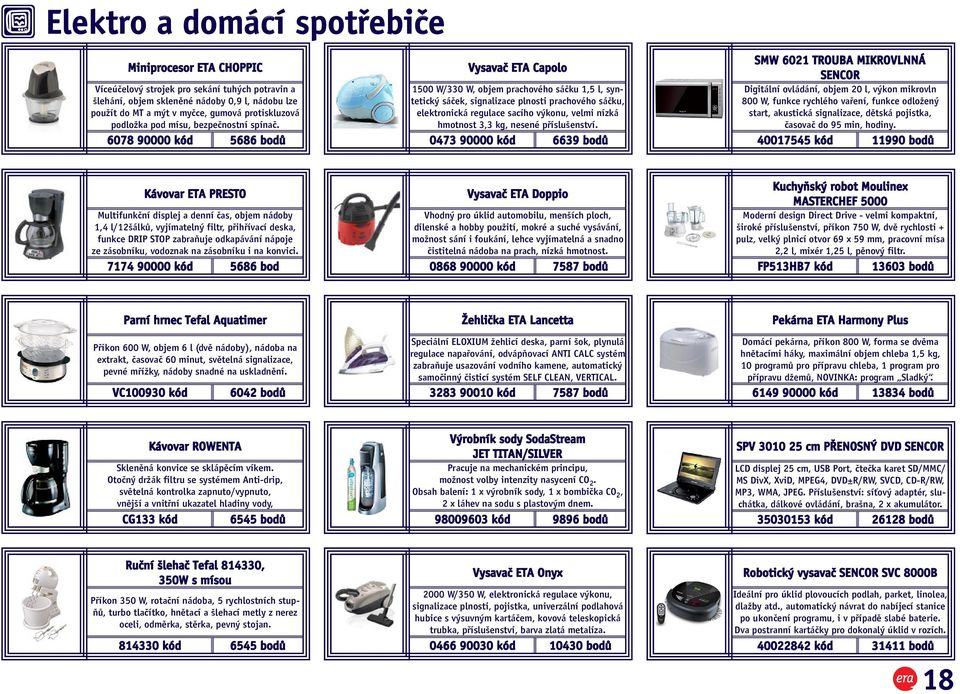 6078 90000 kód 5686 bodů Vysavač ETA Capolo 1500 W/330 W, objem prachového sáčku 1,5 l, syntetický sáček, signalizace plnosti prachového sáčku, elektronická regulace sacího výkonu, velmi nízká