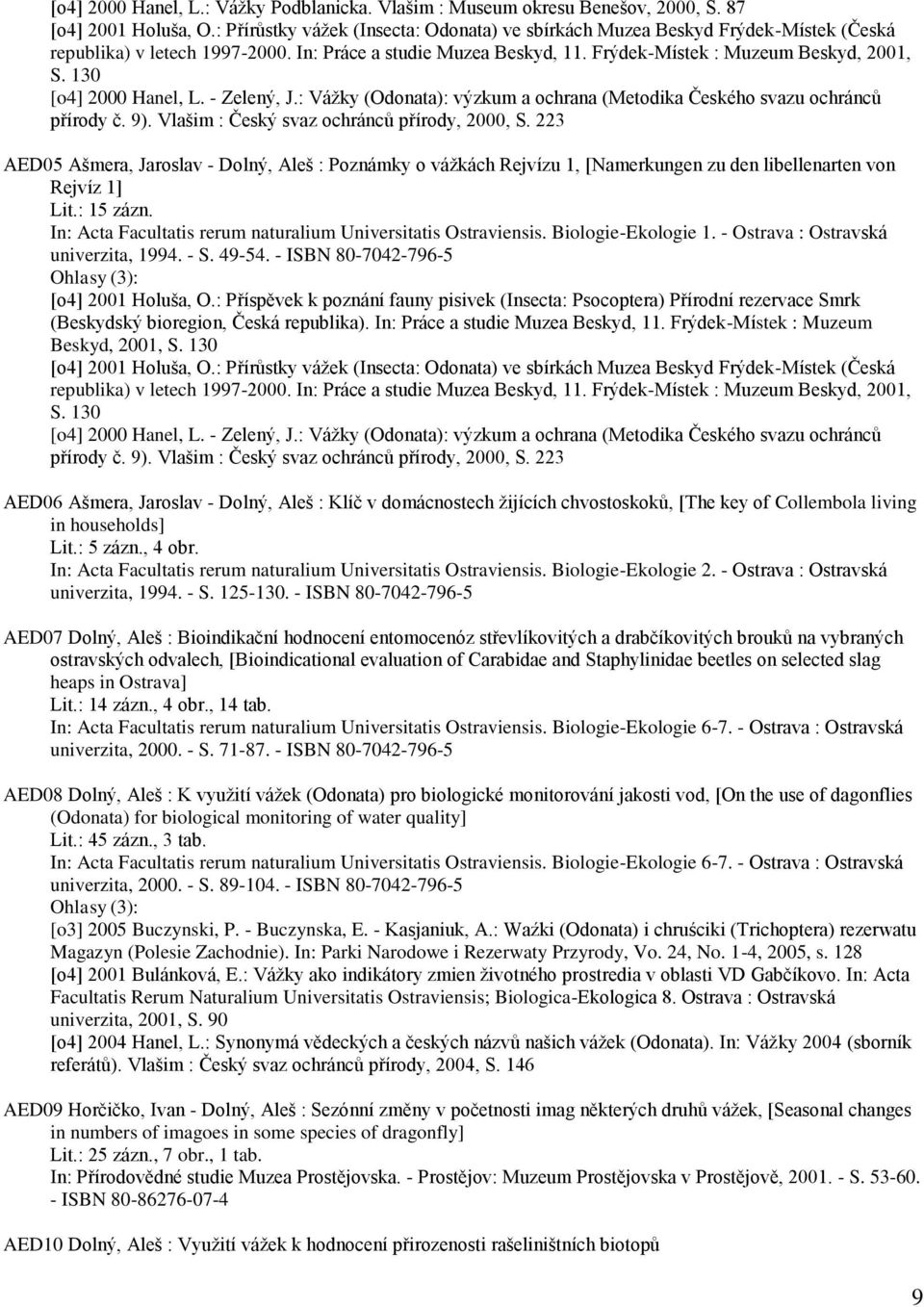 130 [o4] 2000 Hanel, L. - Zelený, J.: Vážky (Odonata): výzkum a ochrana (Metodika Českého svazu ochránců přírody č. 9). Vlašim : Český svaz ochránců přírody, 2000, S.