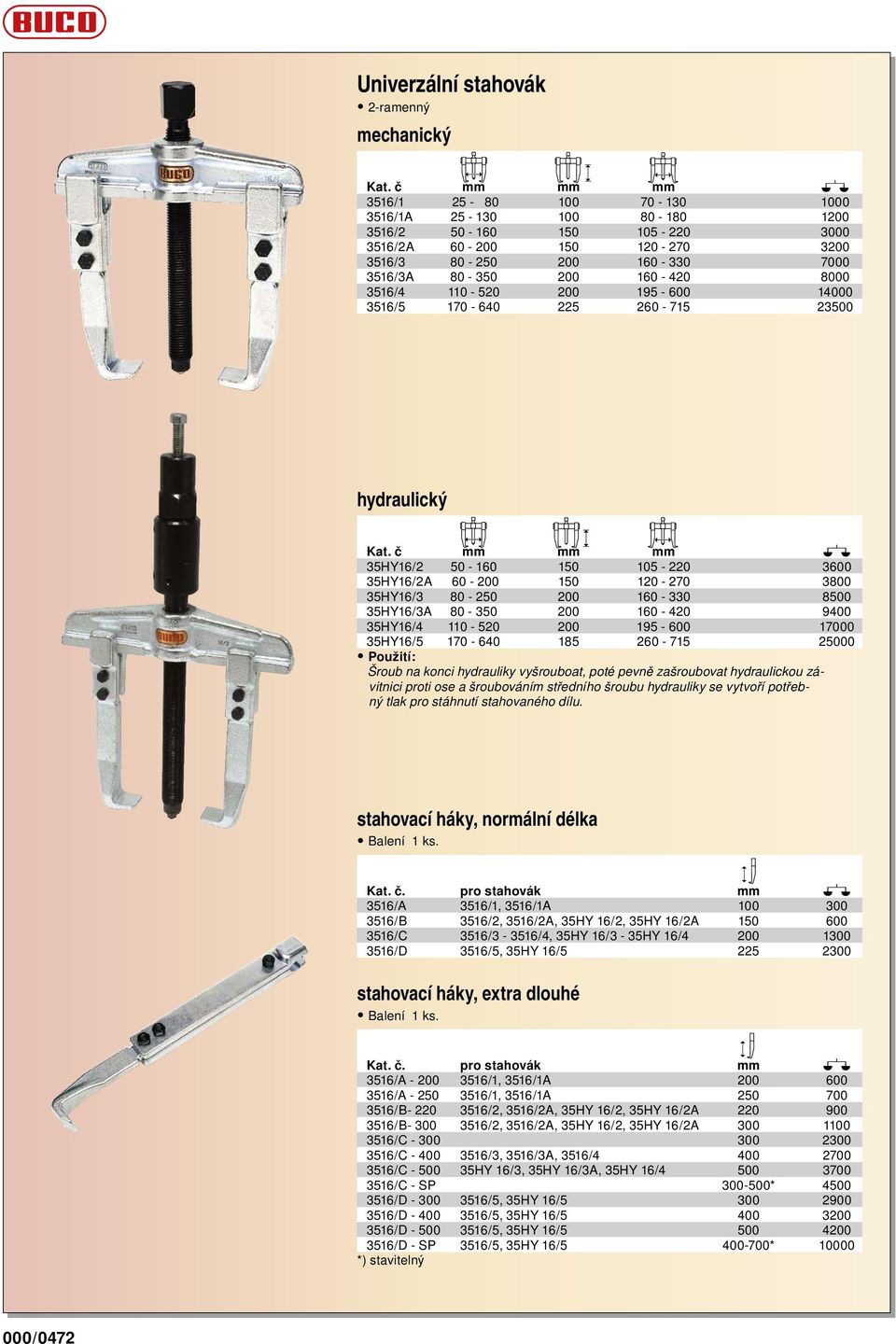 3516/4 110-520 200 195-600 14000 3516/5 170-640 225 260-715 23500 hydraulický Kat.