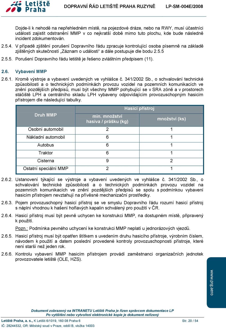 2.6. Vybavení MMP 2.6.1. Kromě výstroje a vybavení uvedených ve vyhlášce č. 341/2002 Sb.