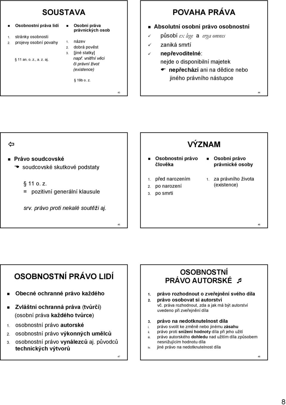 Absolutní osobní právo osobnostní působí ex lege a erga omnes zaniká smrtí nepřevoditeln evoditelné: nejde o disponibilní majetek nepřech echází ani na dědice d dice nebo jiného právn vního nástupce