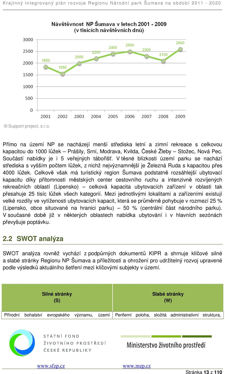 Celkově však má turistický region Šumava podstatně rozsáhlejší ubytovací kapacitu díky přítomnosti městských center cestovního ruchu a intenzivně rozvíjených rekreačních oblastí (Lipensko) celková