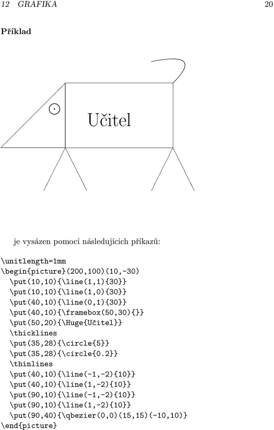 \put(50,20){\huge{učitel}} \thicklines \put(35,28){\circle{5}} \put(35,28){\circle{0.