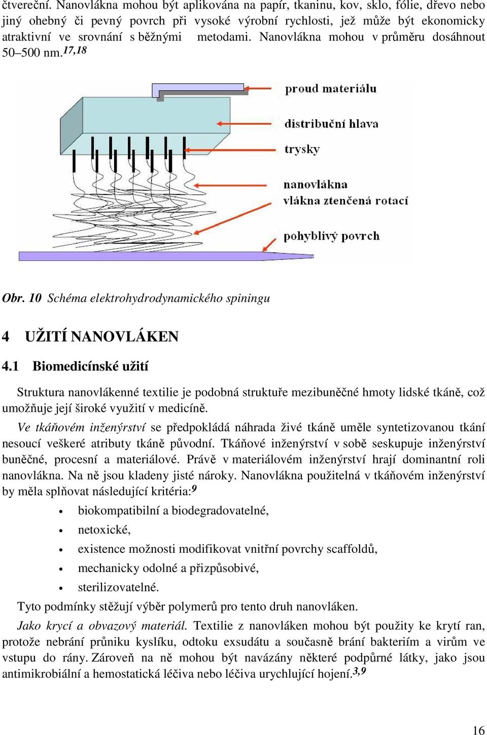 metodami. Nanovlákna mohou v průměru dosáhnout 50 500 nm. 17,18 Obr. 10 Schéma elektrohydrodynamického spiningu 4 UŽITÍ NANOVLÁKEN 4.