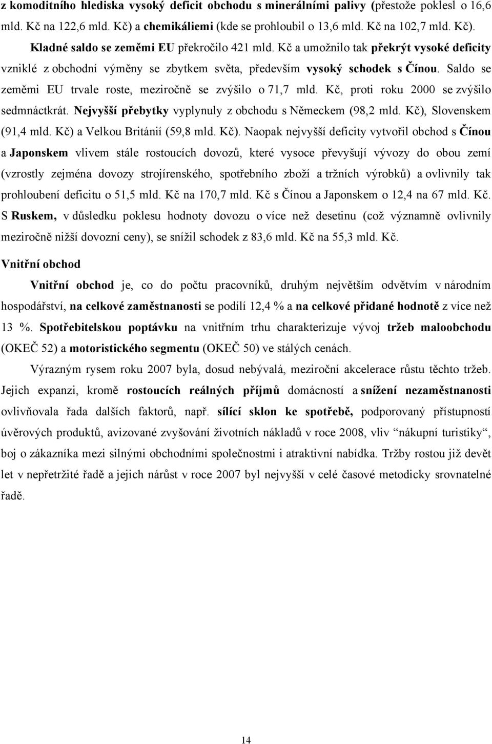 Kč, proti roku 2000 se zvýšilo sedmnáctkrát. Nejvyšší přebytky vyplynuly z obchodu s Německem (98,2 mld. Kč),