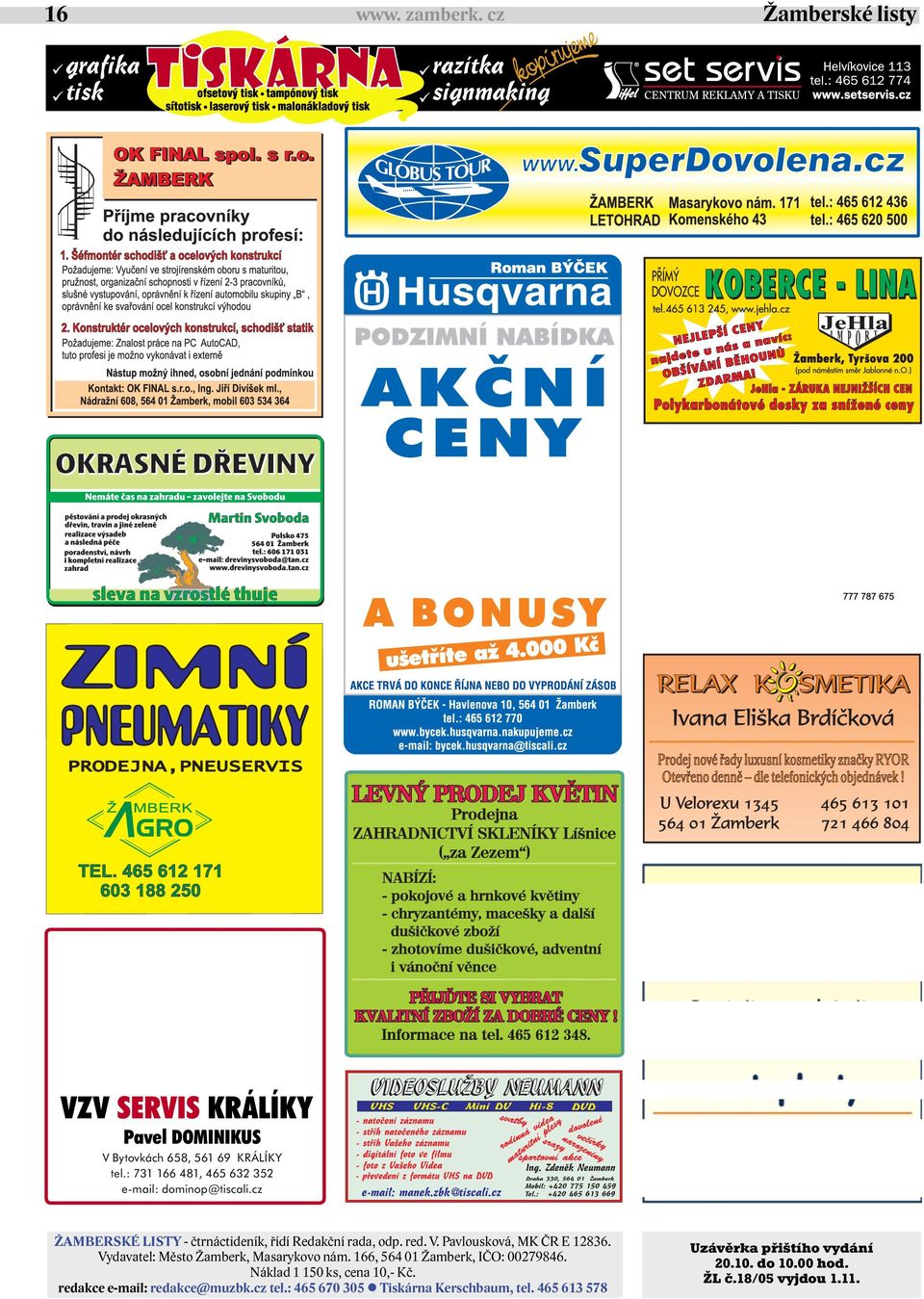 Pavlousková, MK ČR E 12836. Vydavatel: Město Žamberk, Masarykovo nám. 166, 564 01 Žamberk, IČO: 00279846.