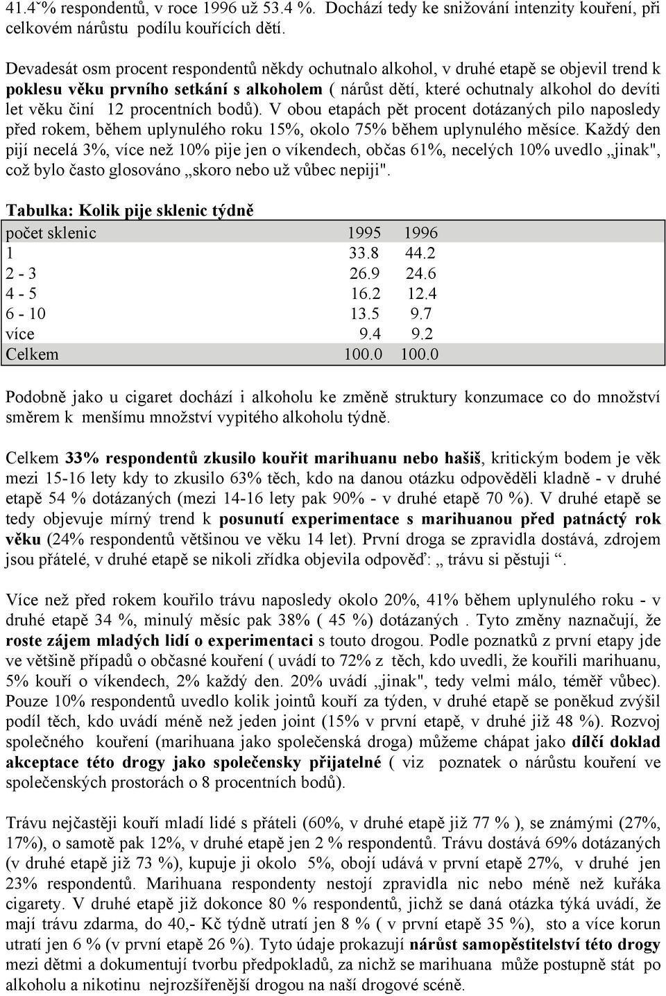 procentních bodů). V obou etapách pět procent dotázaných pilo naposledy před rokem, během uplynulého roku 15%, okolo 75% během uplynulého měsíce.