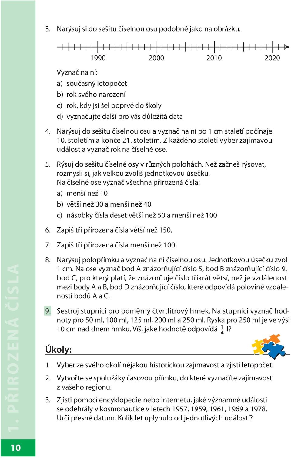 Narýsuj do sešitu číselnou osu a vyznač na ní po 1 cm staletí počínaje 10. stoletím a konče 21. stoletím. Z každého století vyber zajímavou událost a vyznač rok na číselné ose. 5.
