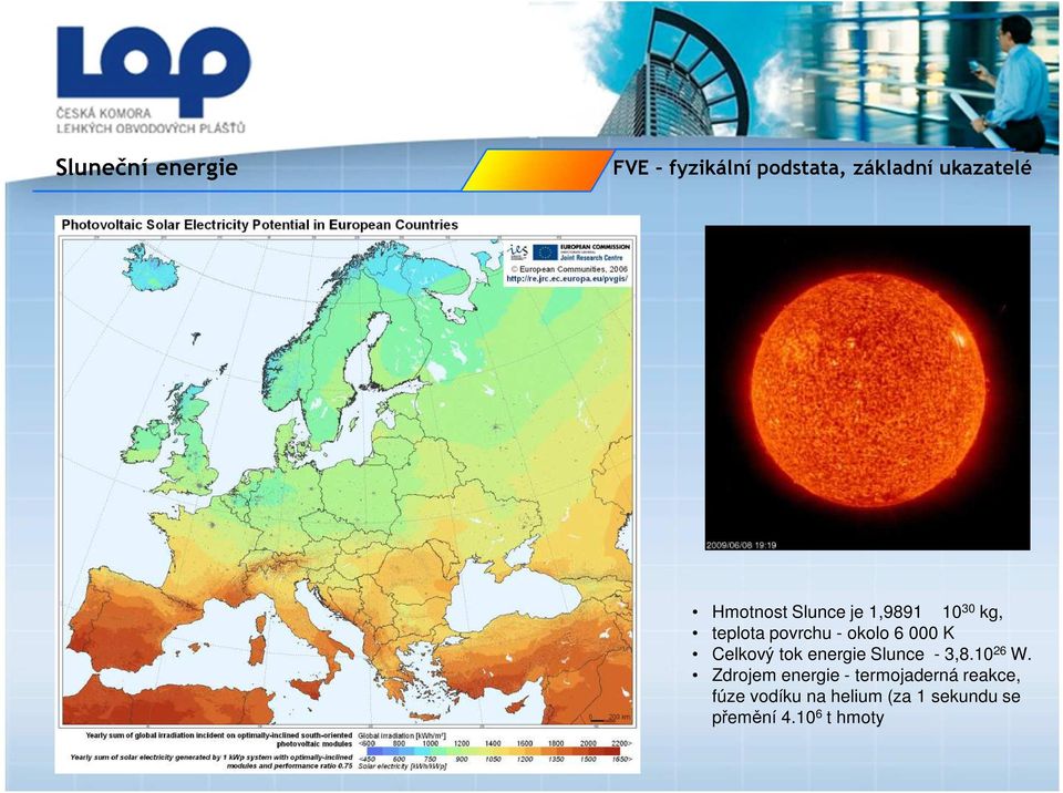 Celkový tok energie Slunce - 3,8.10 26 W.